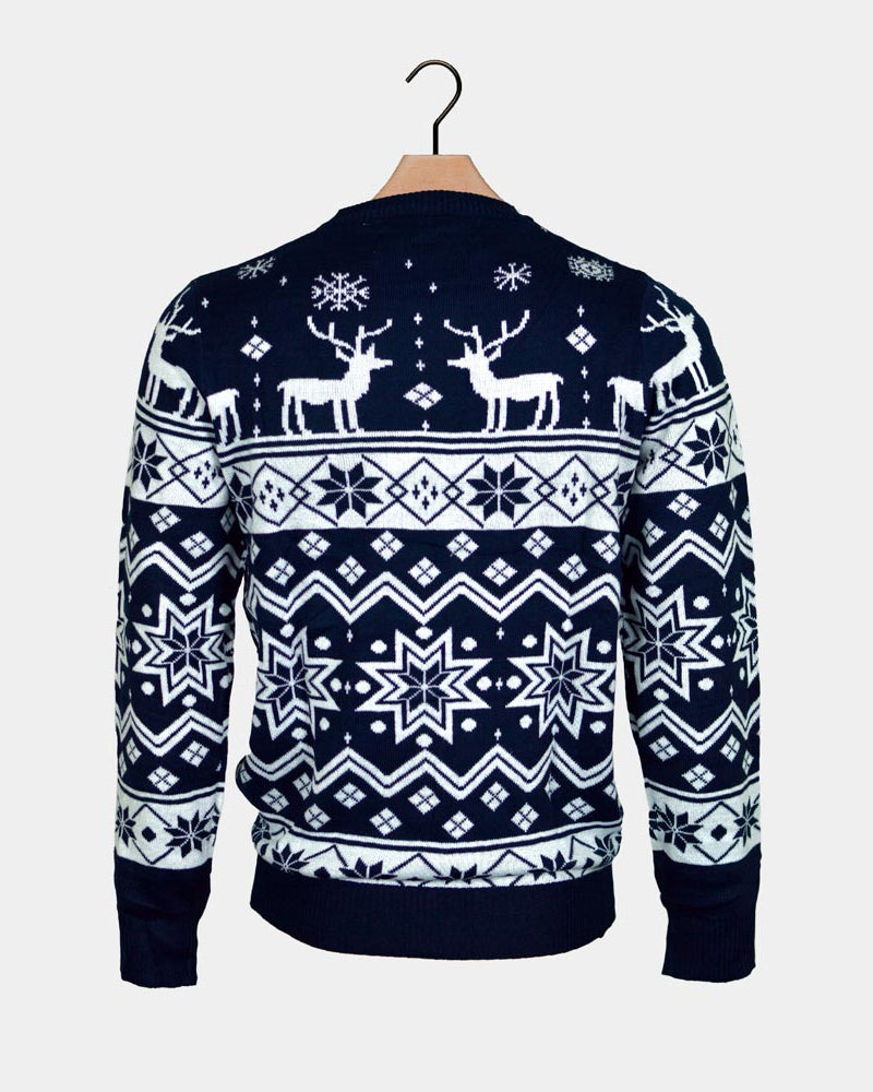Pull de Noël pour Famille Bleu avec Renne et Étoiles Nordique dos