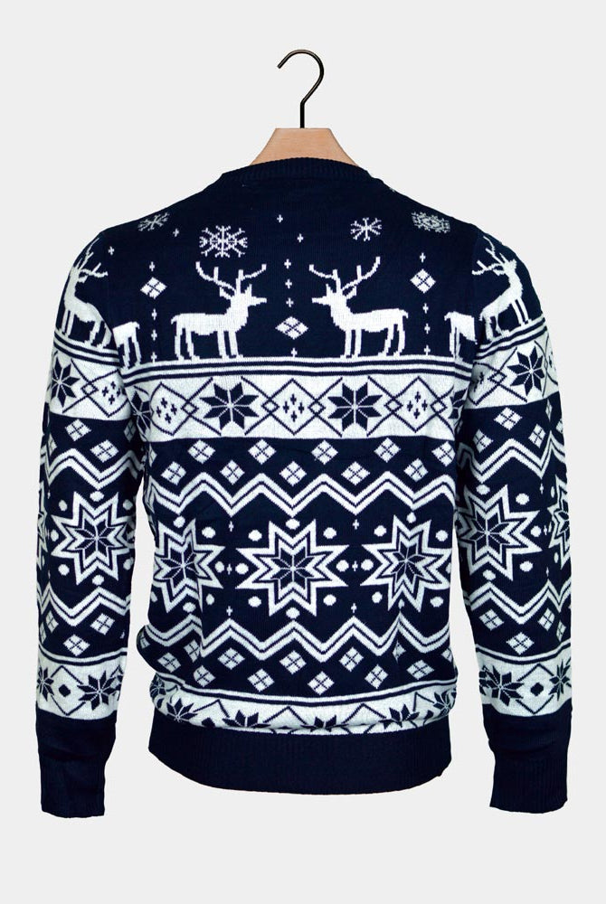 Pull de Noël pour Famille Bleu avec Renne et Étoiles Nordique dos