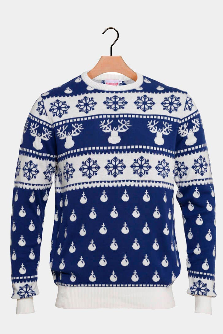 Pull de Noël Bleu avec Rennes et Neige 2021