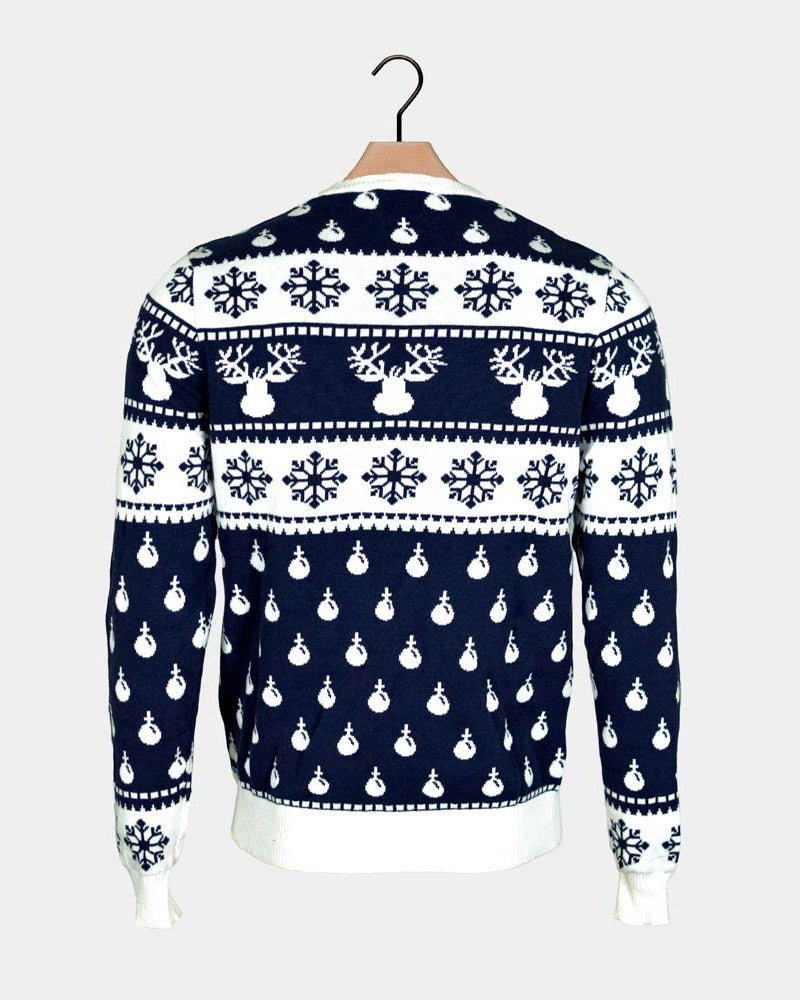 Pull de Noël Bleu avec Rennes et Neige Dos