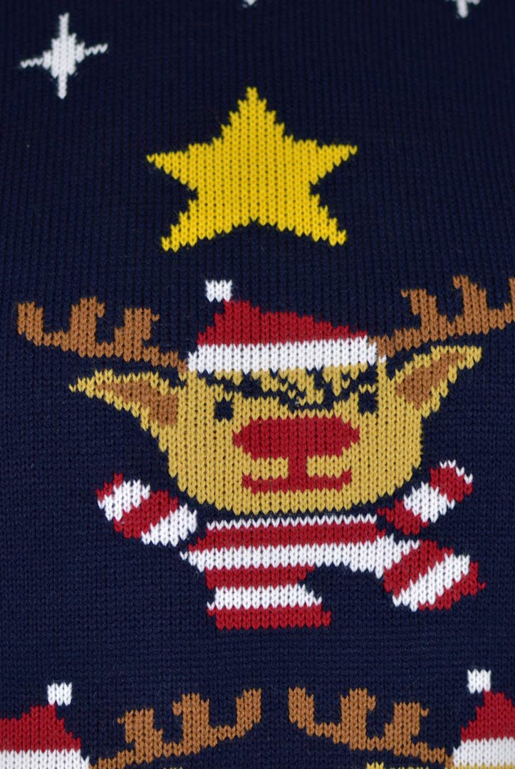 Pull de Noël Bleu Rennes, Sapin de Noël et Étoile Détail
