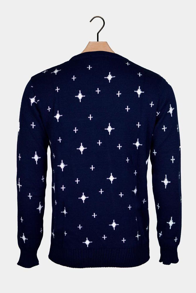 Pull de Noël Bleu Rennes, Sapin de Noël et Étoile Dos