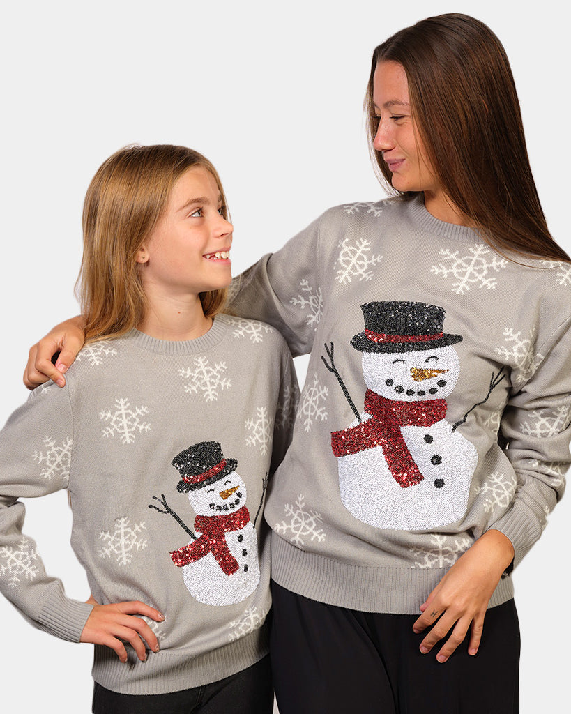 Pull de Noël avec Bonhomme de Neige Sequins Femme
