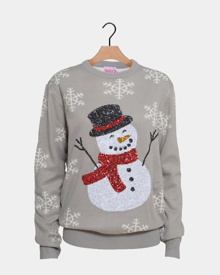 Pull de Noël avec Bonhomme de Neige Sequins