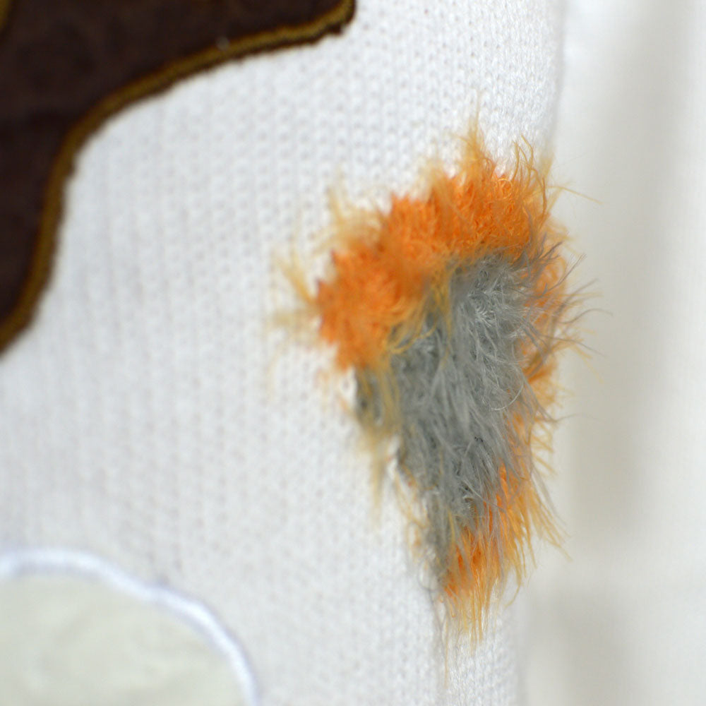 Pull de Noël pour Enfants Blanc avec Renne 3D Poilu Détail Corne