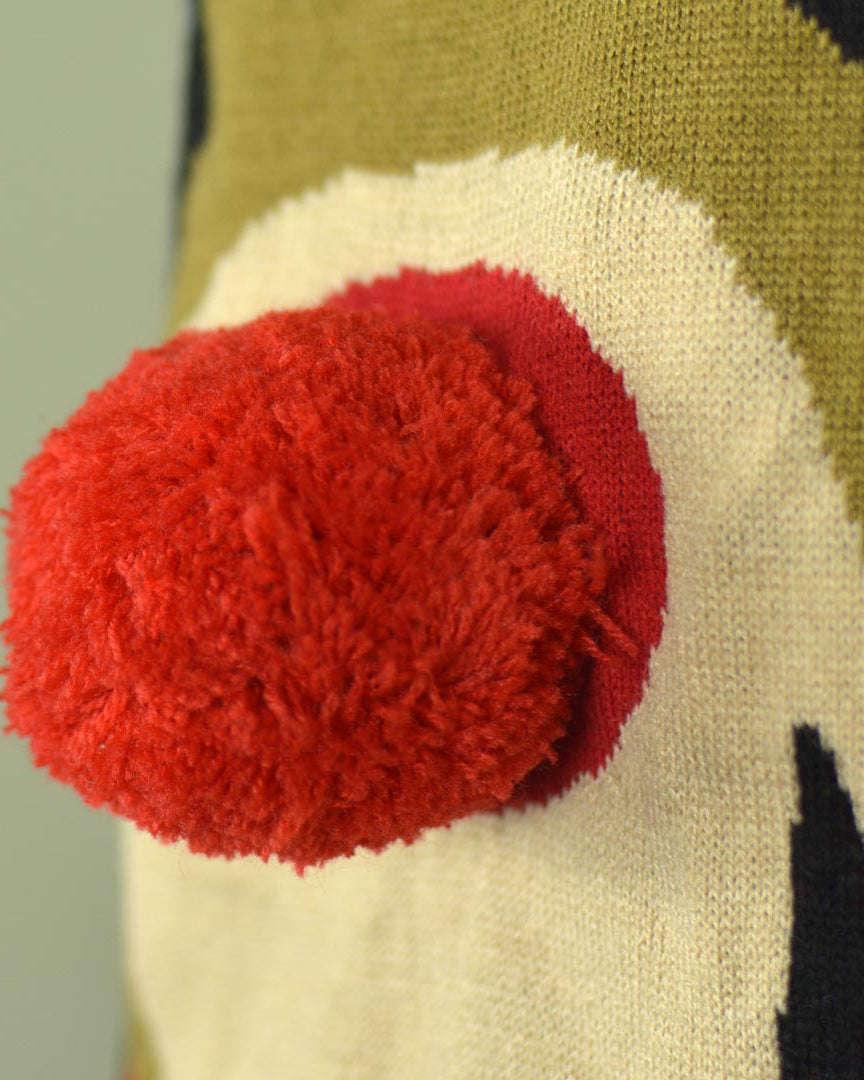 Pull de Noël pour Enfants Bleu Renne avec Nez Rouge 3D Détail