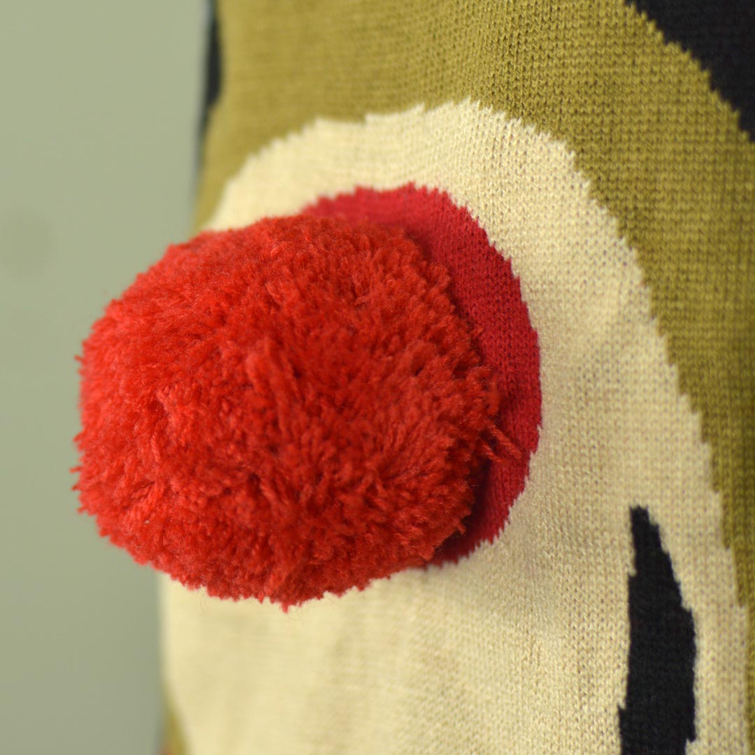 Pull de Noël pour Enfants Bleu Renne avec Nez Rouge 3D Détail