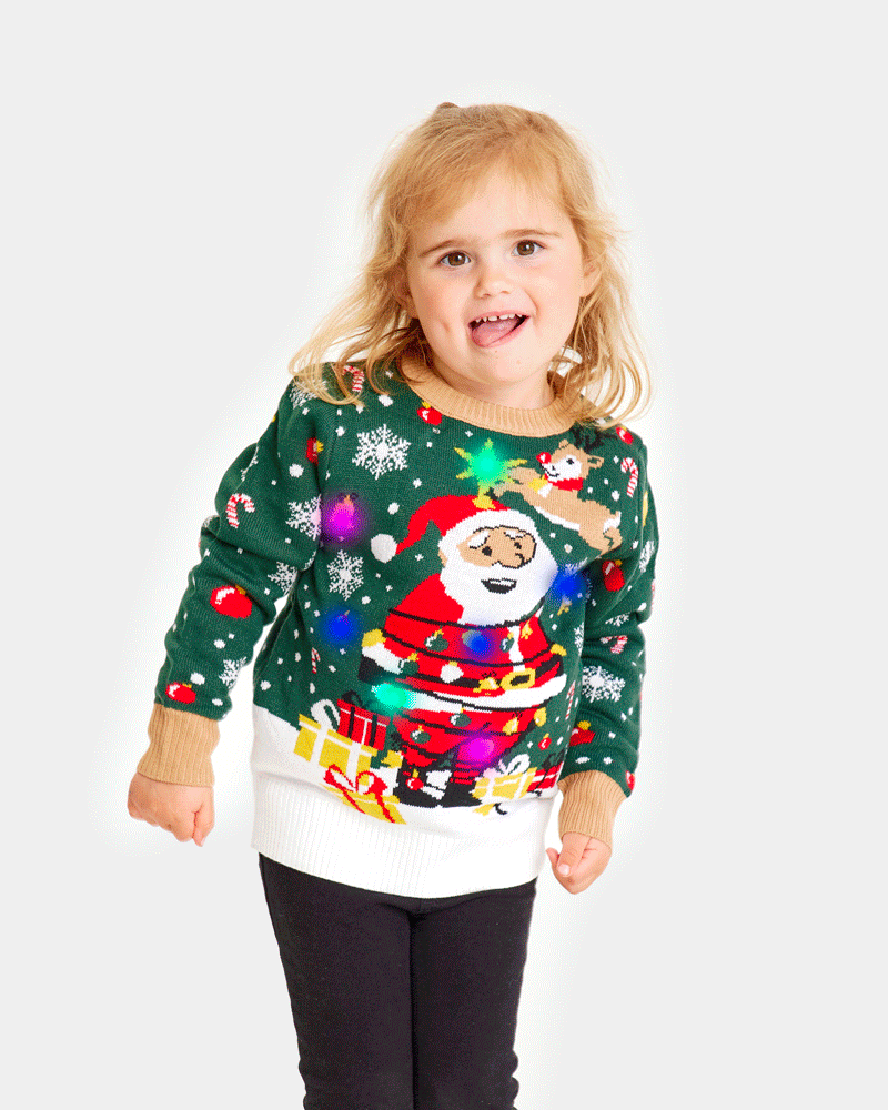 Pull de Noël pour Enfants Lumineux LED Père Noël ligoté Fille