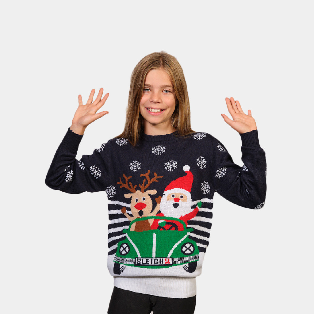 Pull De Noël Pour Fille Imprimé Renne - Coton/polyester, Col Rond, Manches Longues