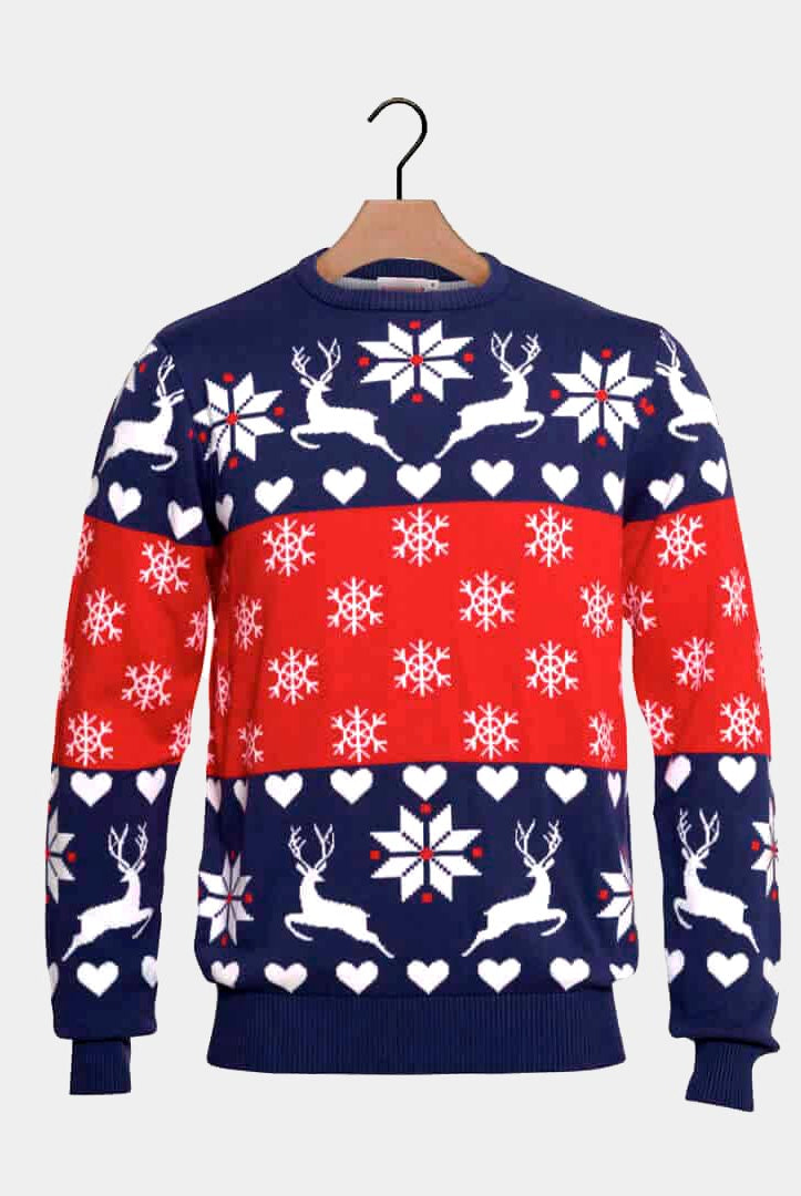 Pull de Noël pour Enfants Rennes et Coeurs Bleu et Rouge