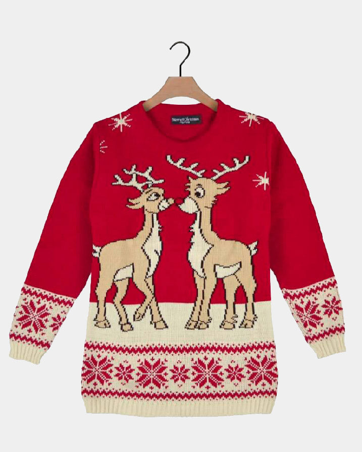 Pull de Noël pour Enfants Rouge avec Bébé Renne