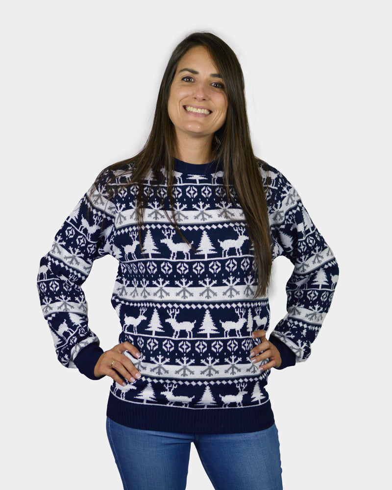 Pull de Noël pour Famille Bandes, Rennes et Sapins Femme