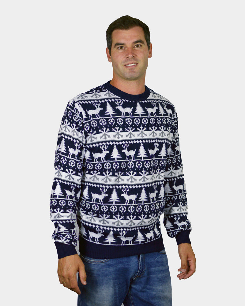 Pull de Noël pour Famille Bandes, Rennes et Sapins Homme