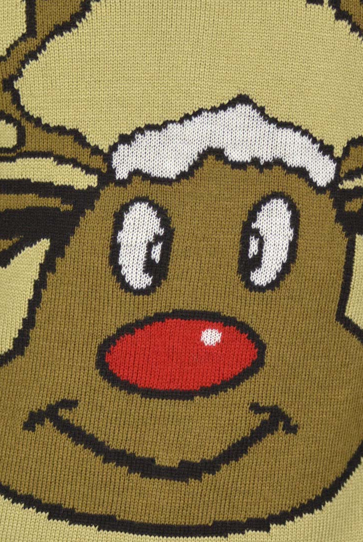 Pull de Noël pour Famille Beige avec Renne Souriant Détail