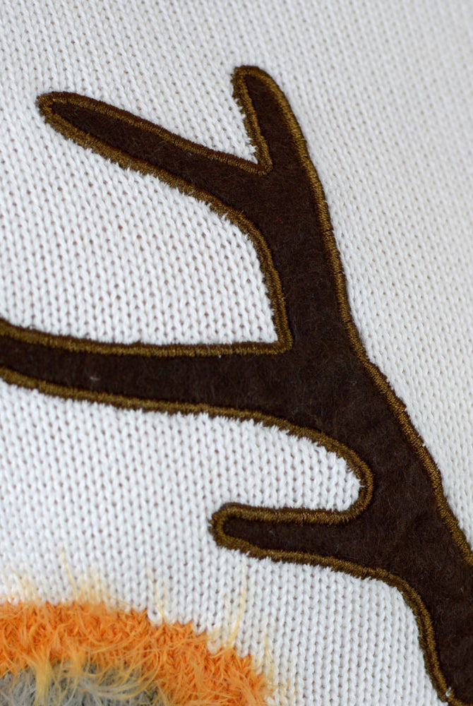 Pull de Noël pour Famille Blanc avec Renne 3D Poilu Détail