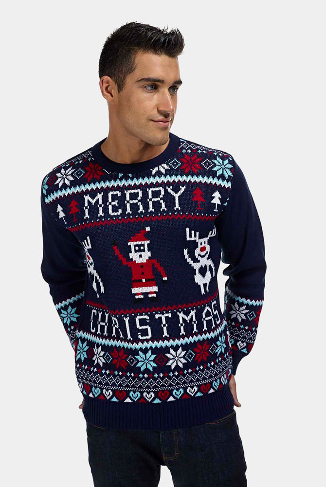 Pull de Noël pour Famille avec Rennes et Père Nöel Merry Christmas Homme
