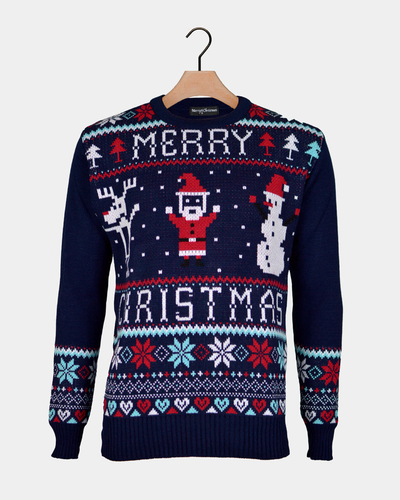 Pull de Noël pour Famille avec Rennes et Père Nöel Merry Christmas