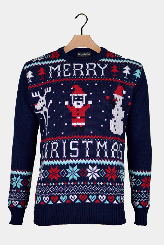 Pull de Noël pour Famille avec Rennes et Père Nöel Merry Christmas