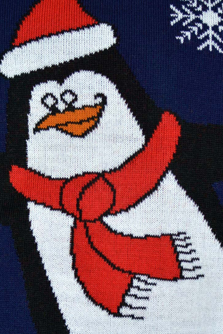 Pull de Noël pour Famille Bleu Marine avec Pingouin Détail