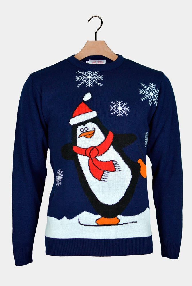 Pull de Noël pour Famille Bleu Marine avec Pingouin