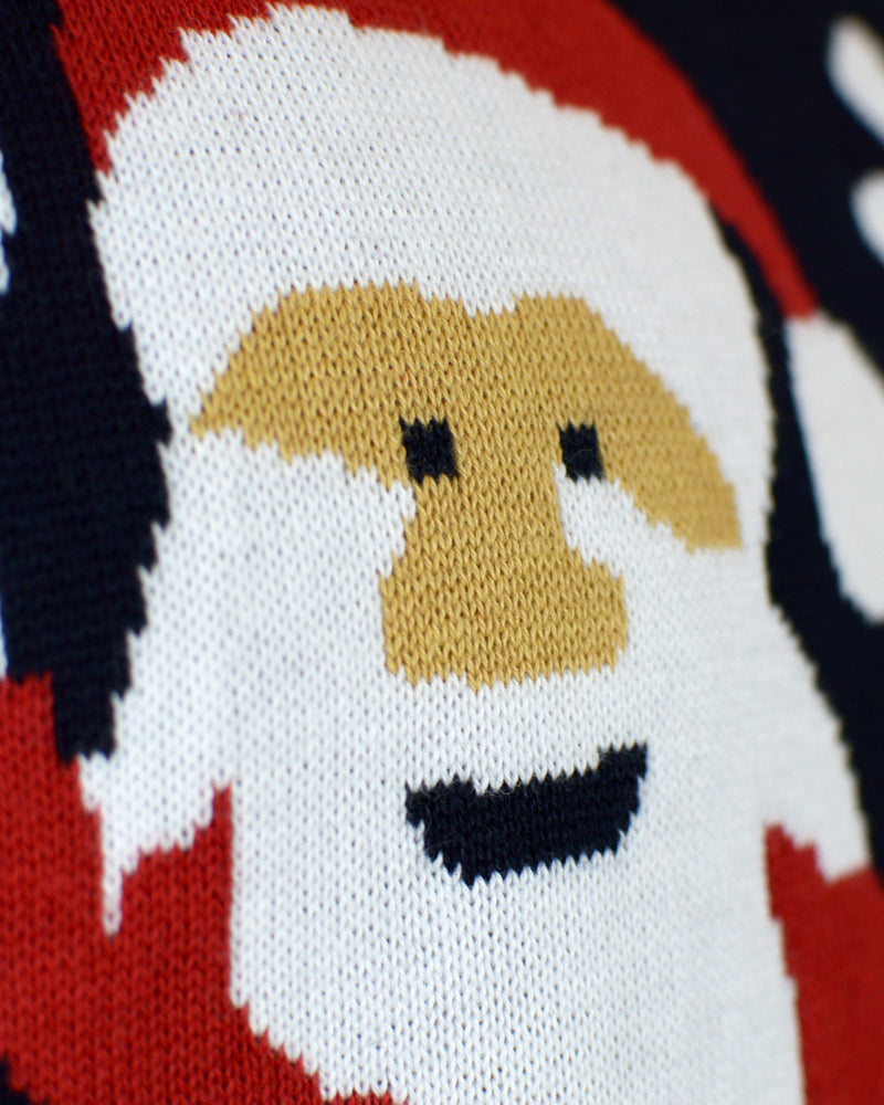 Pull de Noël pour Famille Bleu Père Noël et Rudolph le Renne Coton Bio Détail