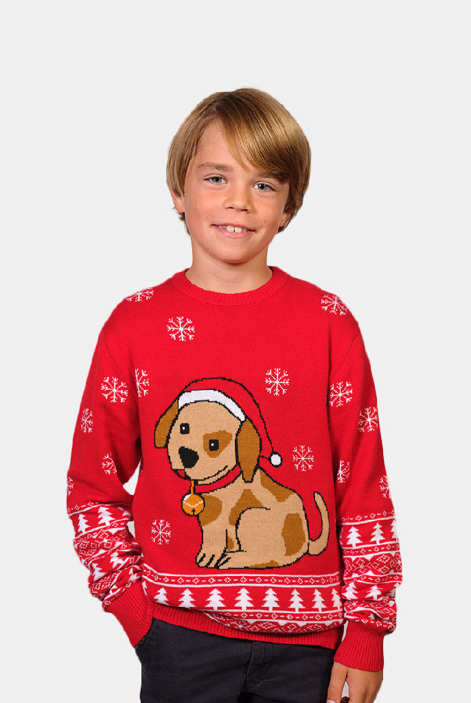 Pull de Noël pour Famille avec Petit Chien Garcon