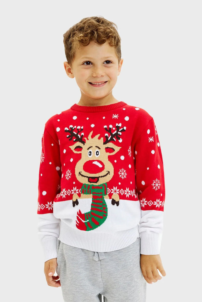 Pull de Noël pour Famille Renne avec Écharpe Garcon et Fille