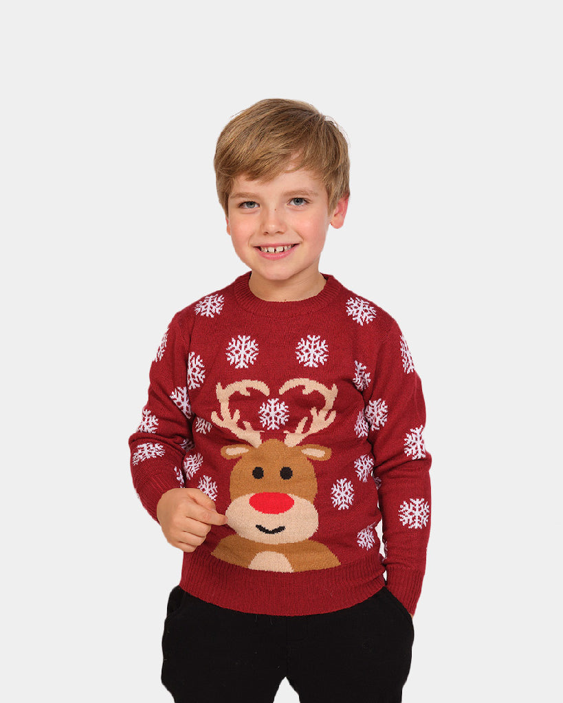 Pull de Noël pour Famille avec Rudolph le Renne Rouge Garcon