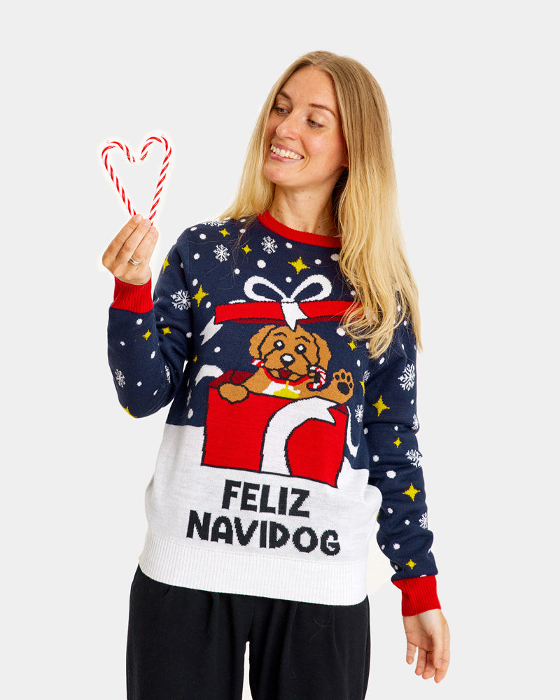 Pull de Noël pour Famille Feliz Navidog Femme