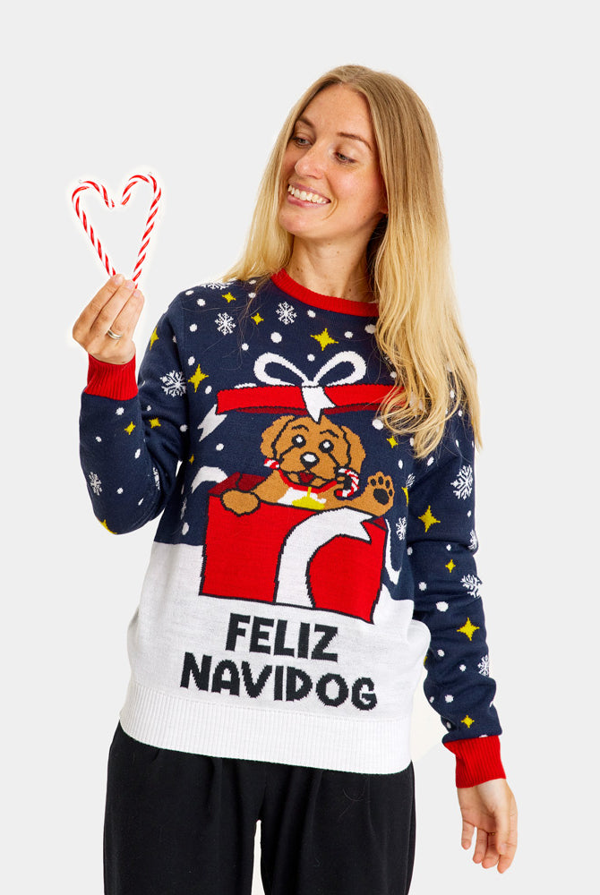 Pull de Noël pour Famille Feliz Navidog Femme