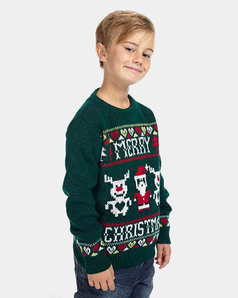 Pull de Noël pour Famille avec Rennes et Père Nöel Merry Christmas Garcon