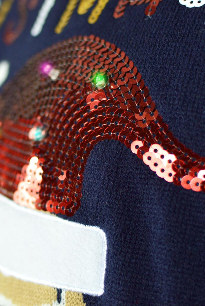 Pull de Noël pour Famille Lumineux LED Bleu Ginger Cookie Détail Neige