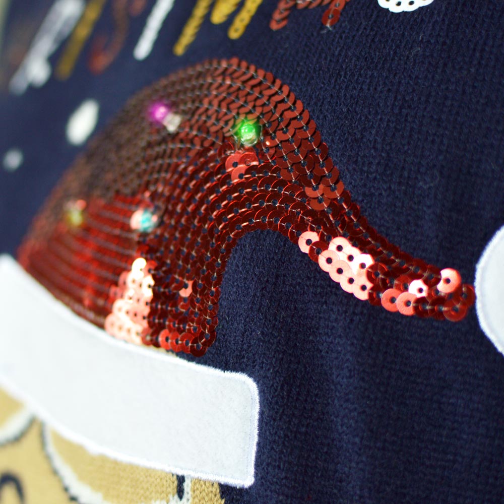 Pull de Noël pour Famille Lumineux LED Bleu Ginger Cookie Détail Neige