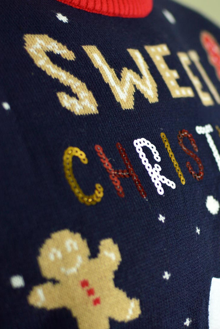 Pull de Noël pour Famille Lumineux LED Bleu Ginger Cookie Détail