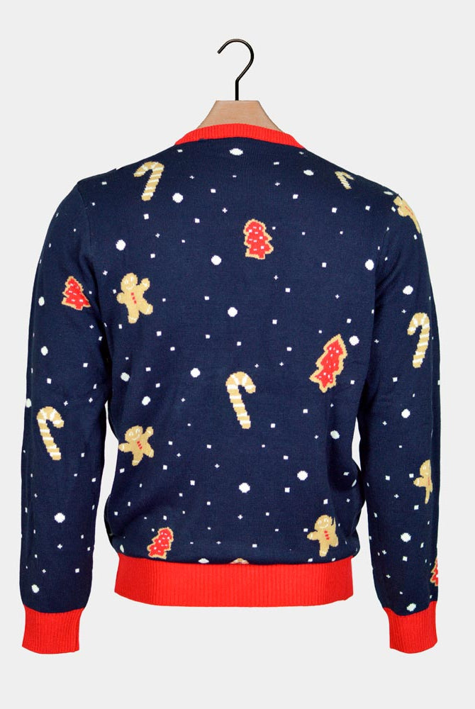 Pull de Noël pour Famille Lumineux LED Bleu Ginger Cookie Dos