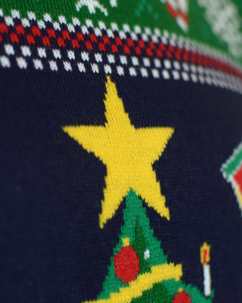 Pull de Noël pour Famille Lumineux LED Bleu avec Sapin de Noël détail Neige