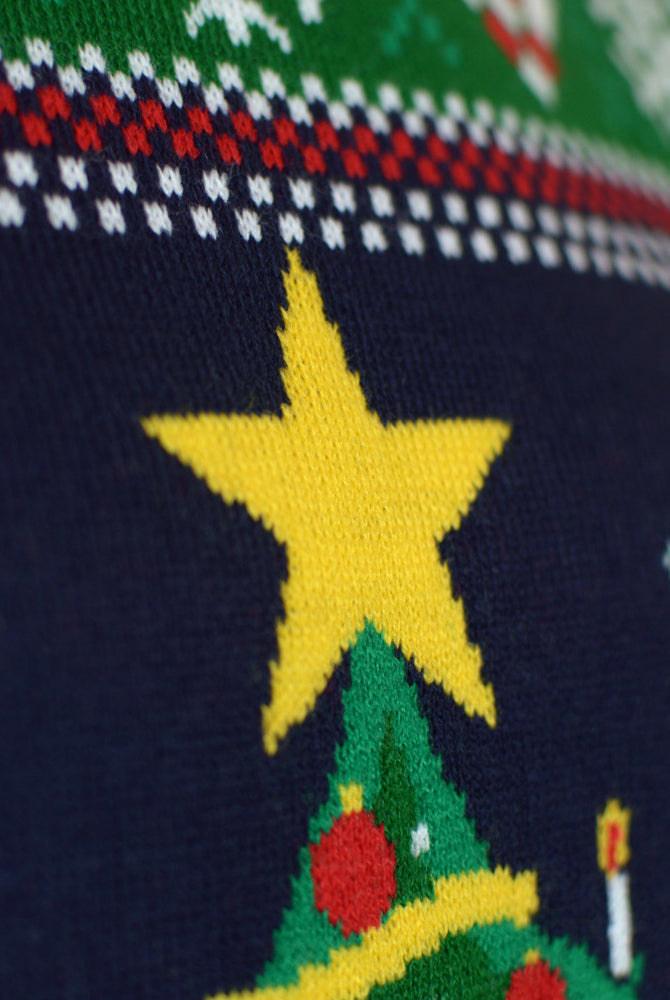 Pull de Noël pour Famille Lumineux LED Bleu avec Sapin de Noël détail Neige