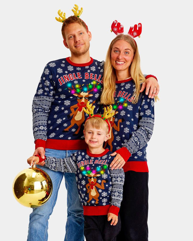 Pull de Noël pour Famille Lumineux LED Jingle Bells