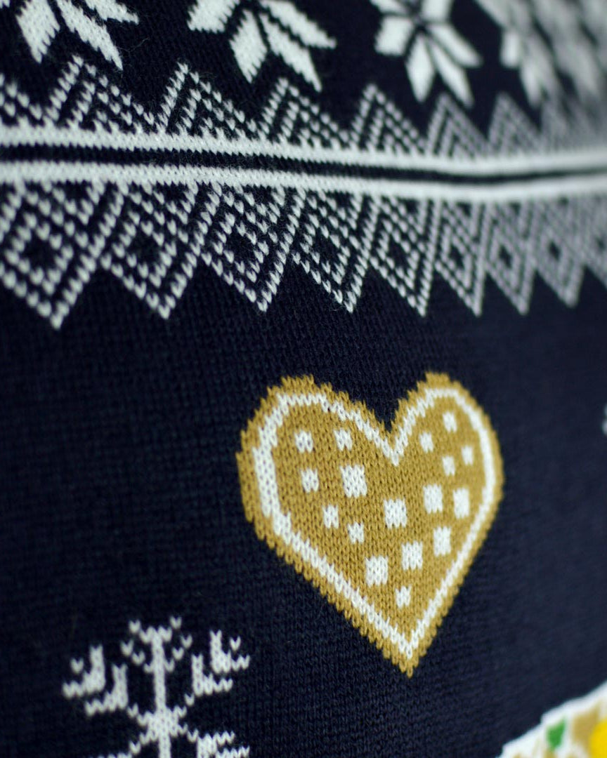 Pull de Noël pour Famille Lumineux LED avec Maison de pain d'épices Détail Neige