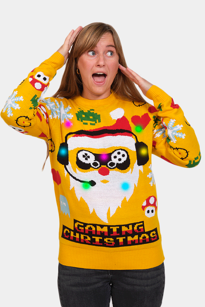 Pull de Noël pour Famille Lumineux LED Père Noël Gamer Femme