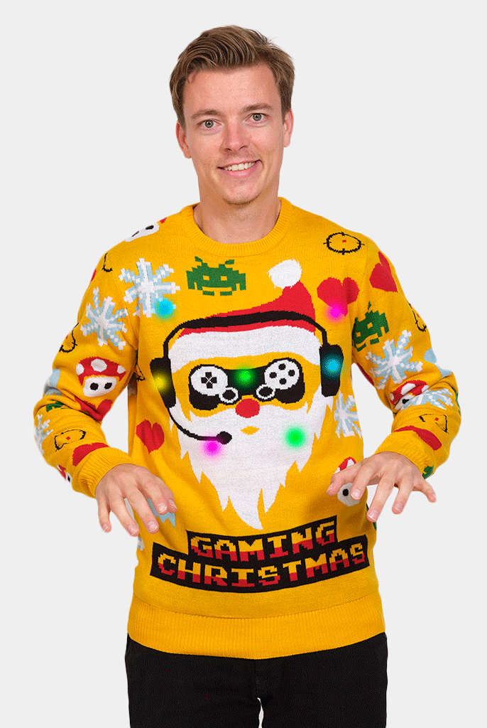 Pull de Noël pour Famille Lumineux LED Père Noël Gamer Homme