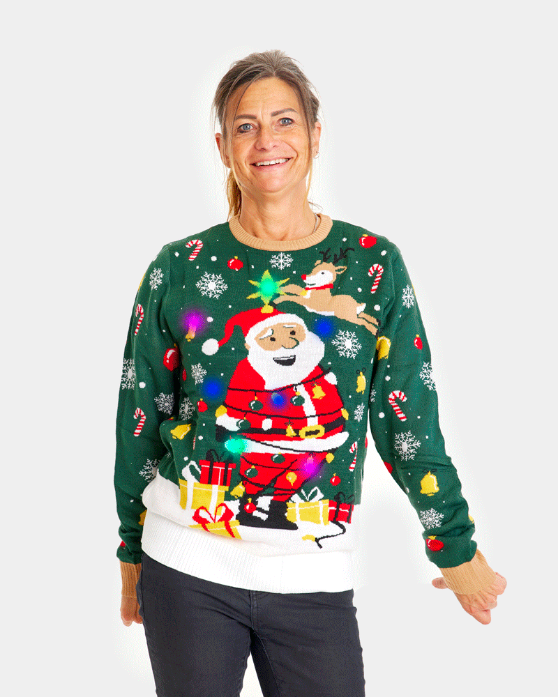 Pull de Noël pour Famille Lumineux LED Père Noël ligoté Femme