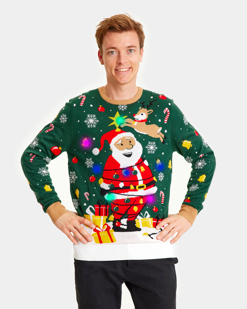 Pull de Noël pour Famille Lumineux LED Père Noël ligoté Homme