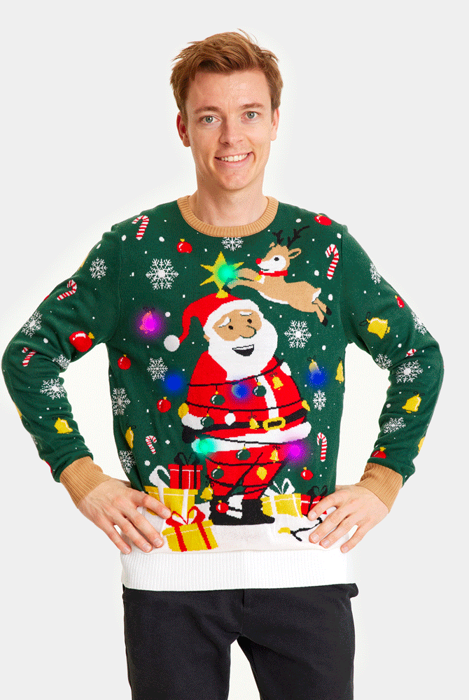Pull de Noël pour Famille Lumineux LED Père Noël ligoté Homme