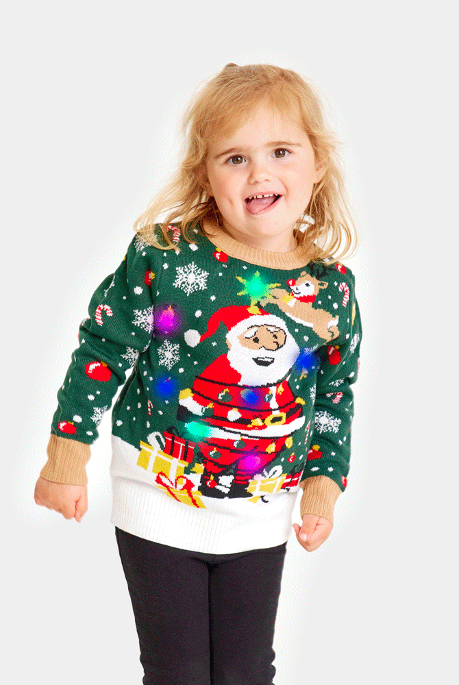 Pull de Noël pour Famille Lumineux LED Père Noël ligoté Fille