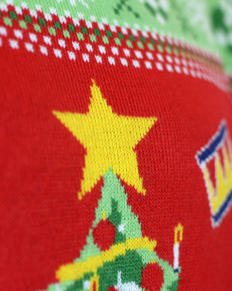 Pull de Noël pour Famille Lumineux LED Rouge avec Sapin de Noël Detail