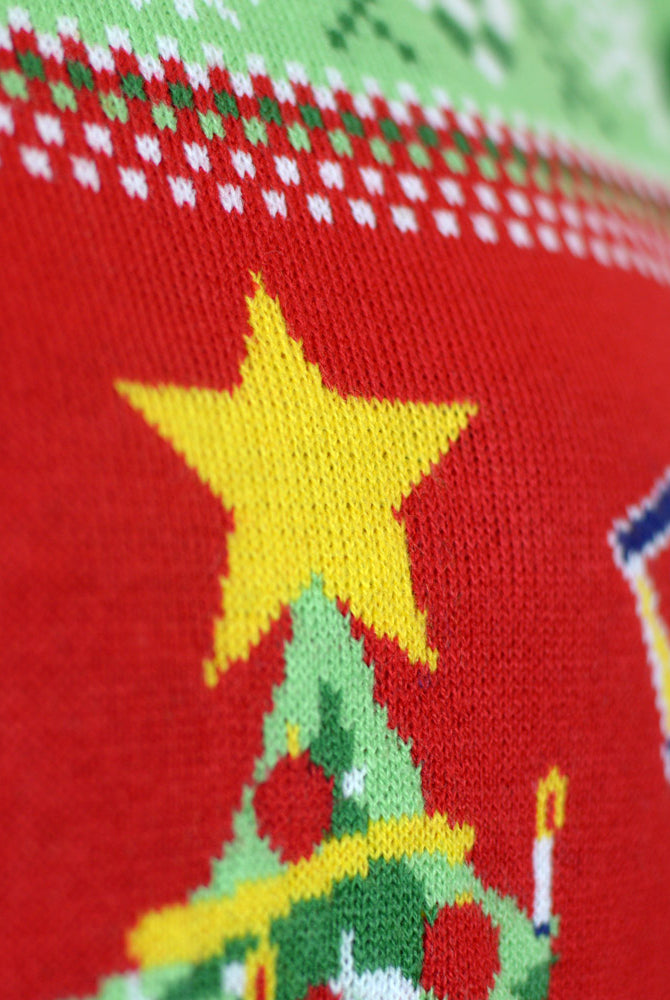 Pull de Noël pour Famille Lumineux LED Rouge avec Sapin de Noël Detail
