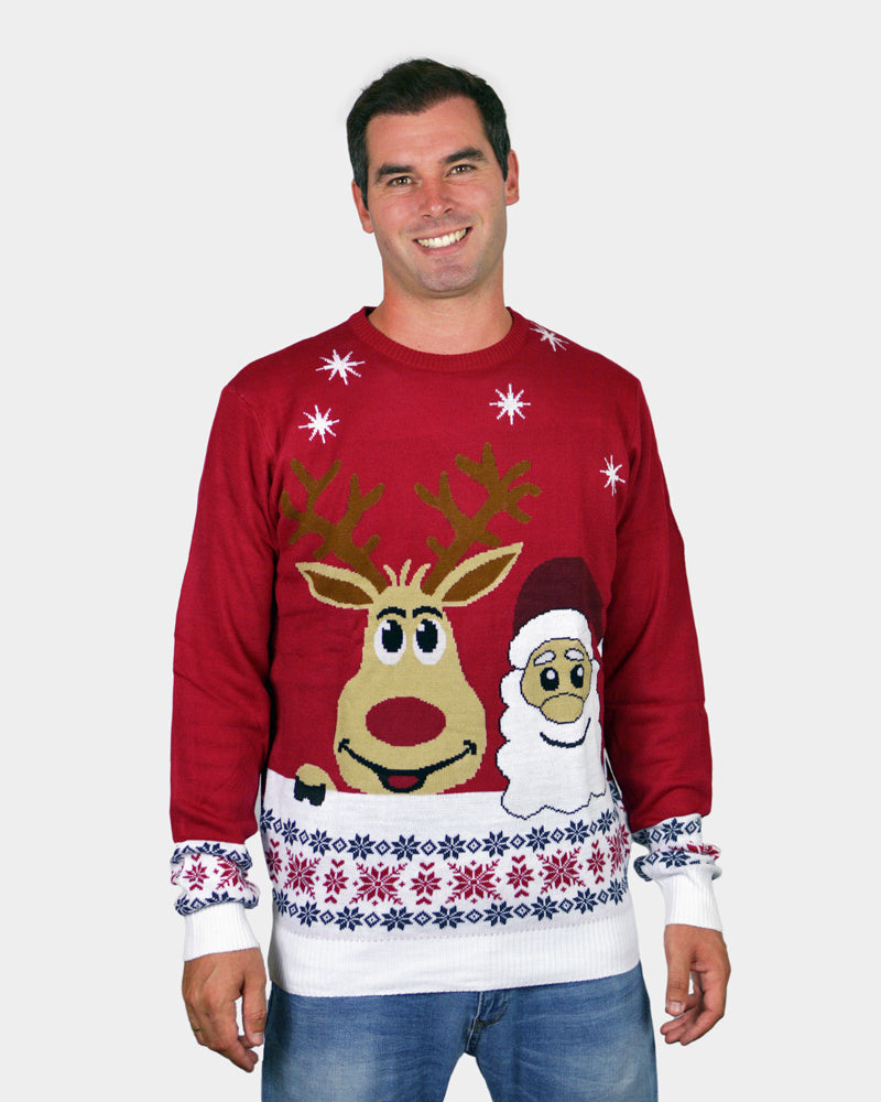 Pull de Noël pour Famille Noël et Renne Souriants Homme