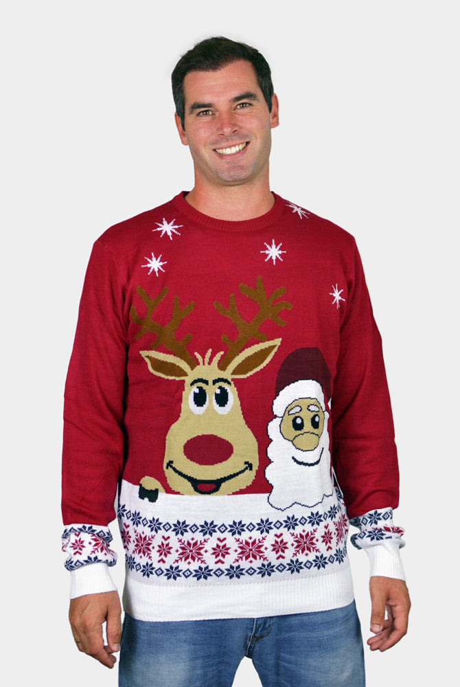 Pull de Noël pour Famille Noël et Renne Souriants Homme