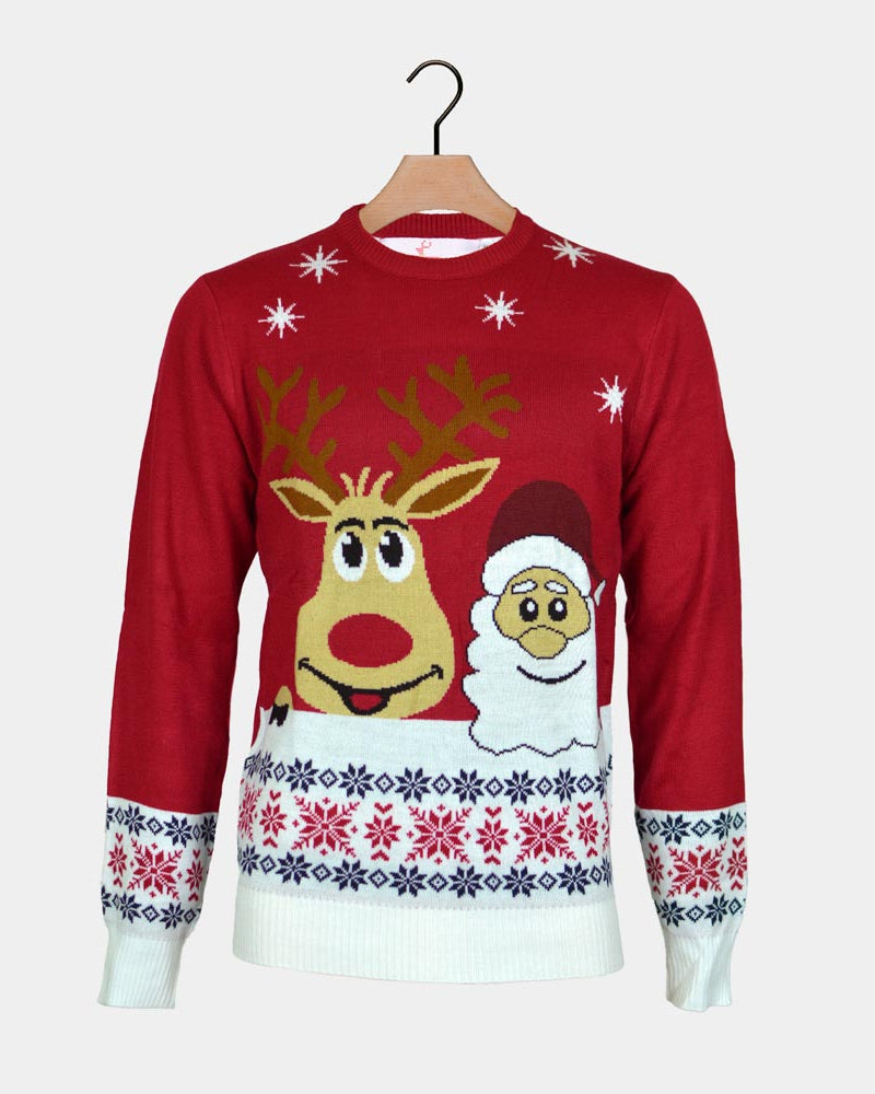 Pull de Noël pour Famille Noël et Renne Souriants
